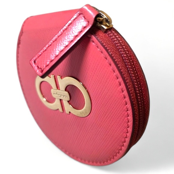 Salvatore Ferragamo, Gancini coin purse pouch round leather pink - Picture 2 of 7